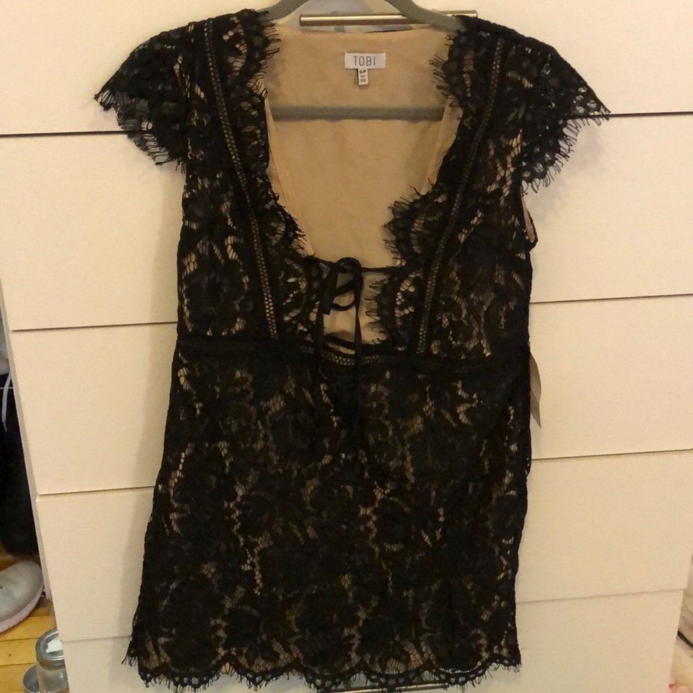Black Lace Tie-Front Dress